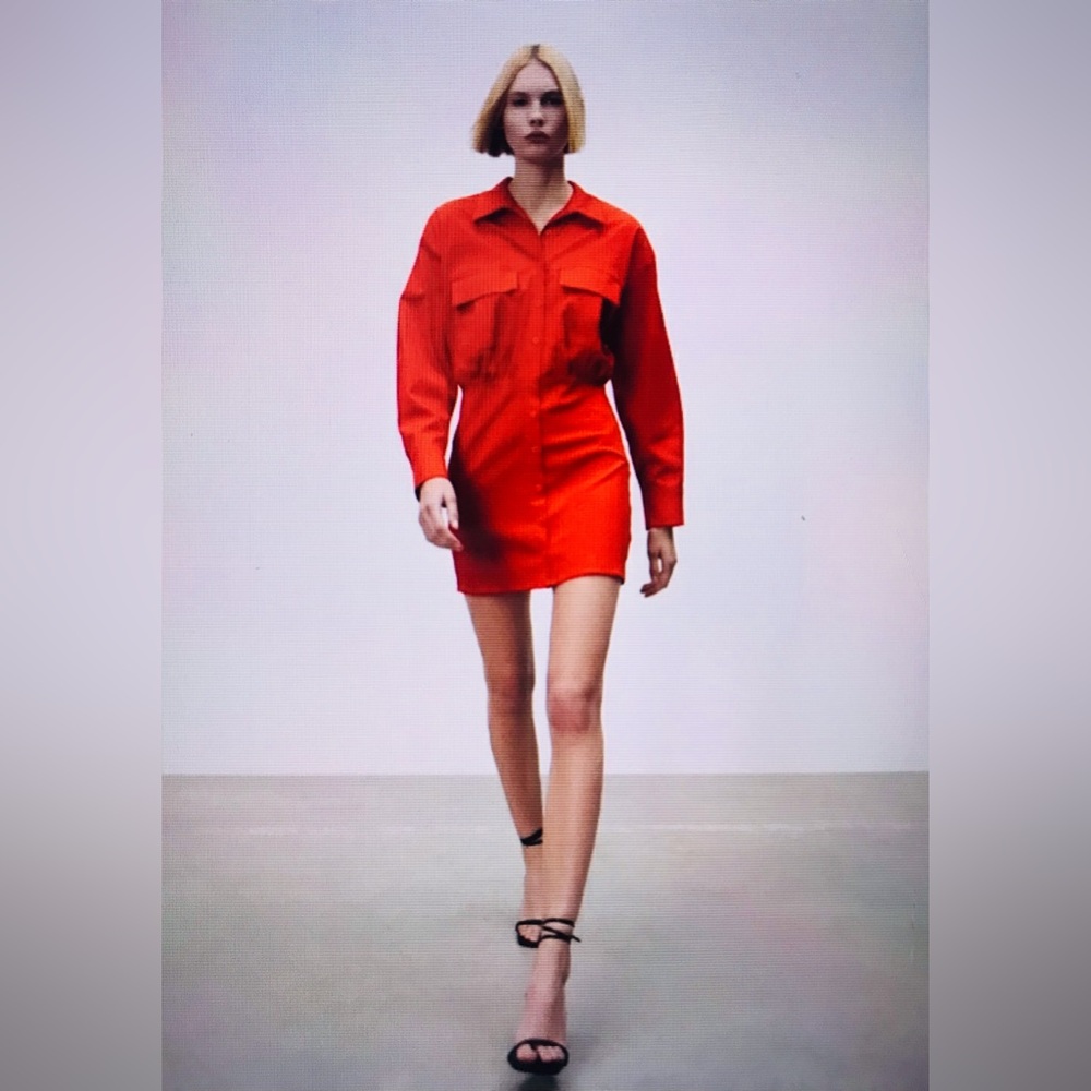 NWOT Zara Rich Red Poplin Shirt Dress